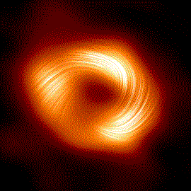 A view of the Milky Way supermassive black hole Sagittarius A* in polarised light, by EHT Collaboration / European Southern Observatory, licensed under Creative Commons Attribution 4.0.